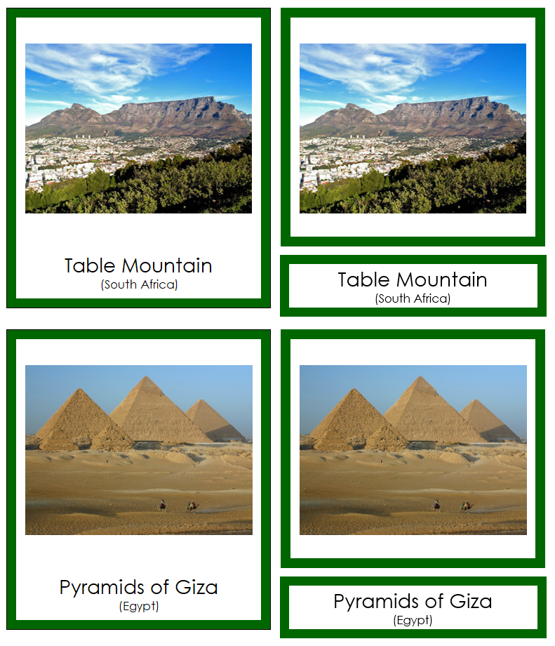Landmarks of Africa 3-Part Cards (color-coded) - Montessori Print Shop Digital Download