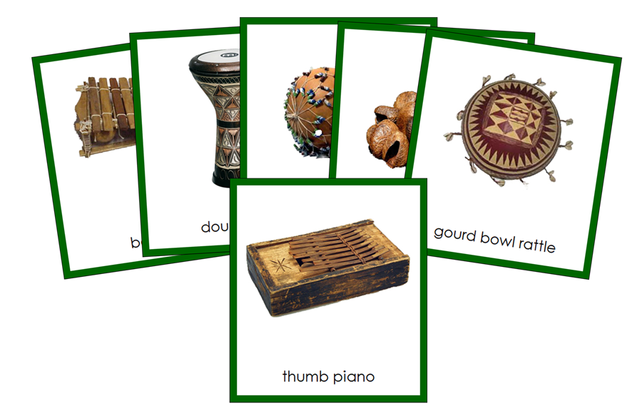 Musical Instruments of Africa Cards (color-coded) - Montessori Print Shop Digital Download