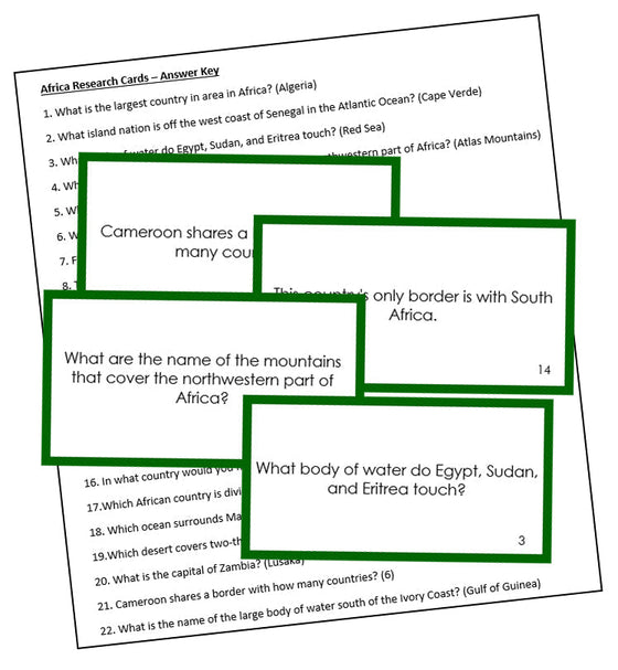 African Geography Research Cards (color borders) - Montessori Print Shop Digital Download