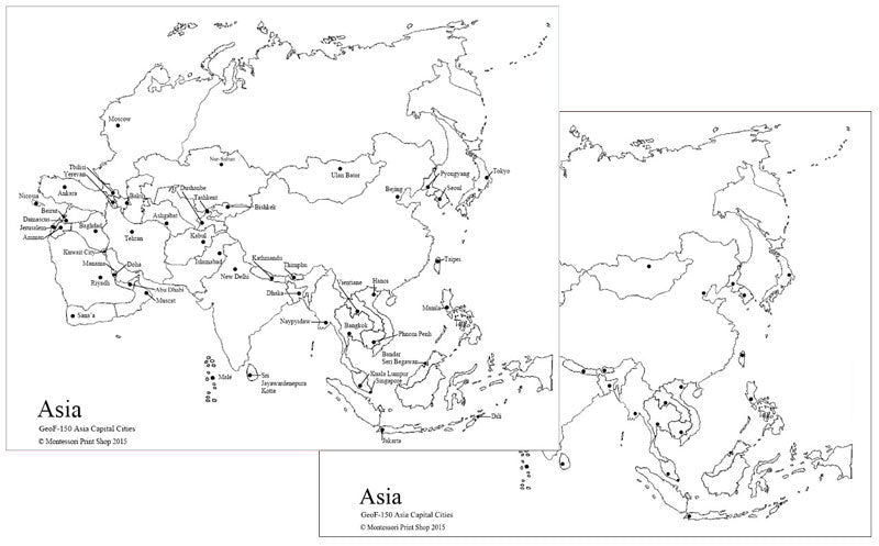Asian Capital Cities Map - Montessori Print Shop geography materials