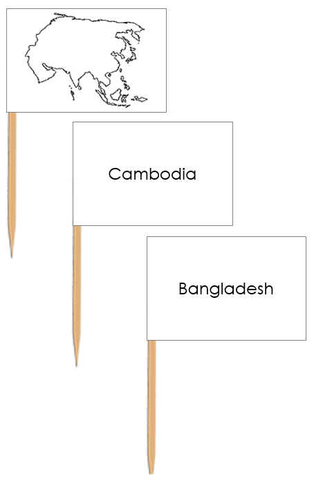 Asia Map Labels (Pin Map Flags) - Montessori Print Shop Digital Download