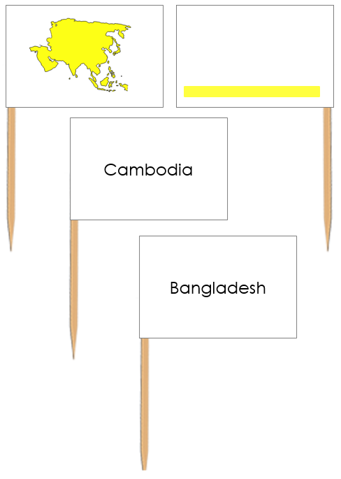 Asia Map Labels (Pin Map Flags) - Montessori Print Shop Digital Download