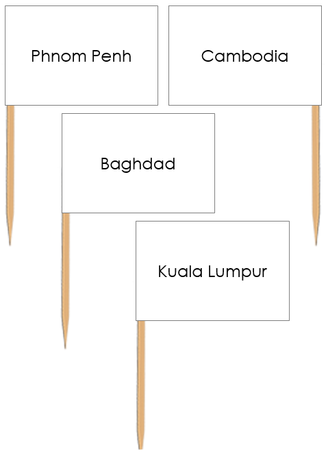 Capital Cities of Asia Pin Flags - Montessori Print Shop Digital Download
