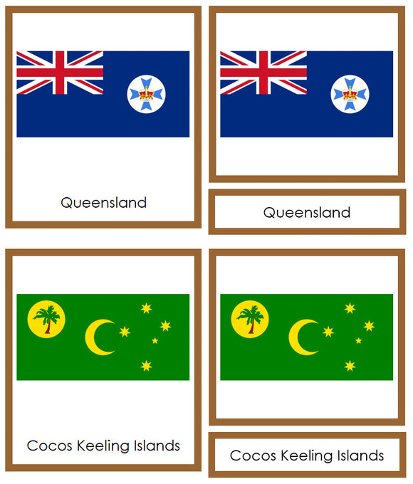 Flags of Australia 3-Part Cards (color-coded)  - Montessori Print Shop Digital Download