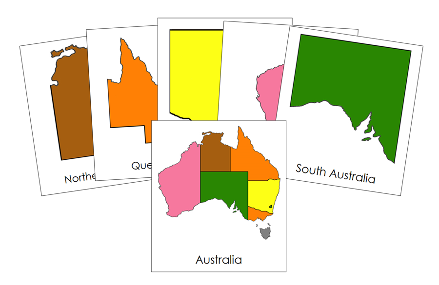 Australia States & Territories (color-coded) 3-Part Cards - Montessori Print Shop Digital Download