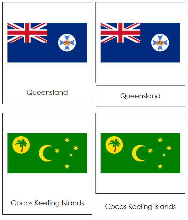 Australian Flags - Montessori Geography Cards