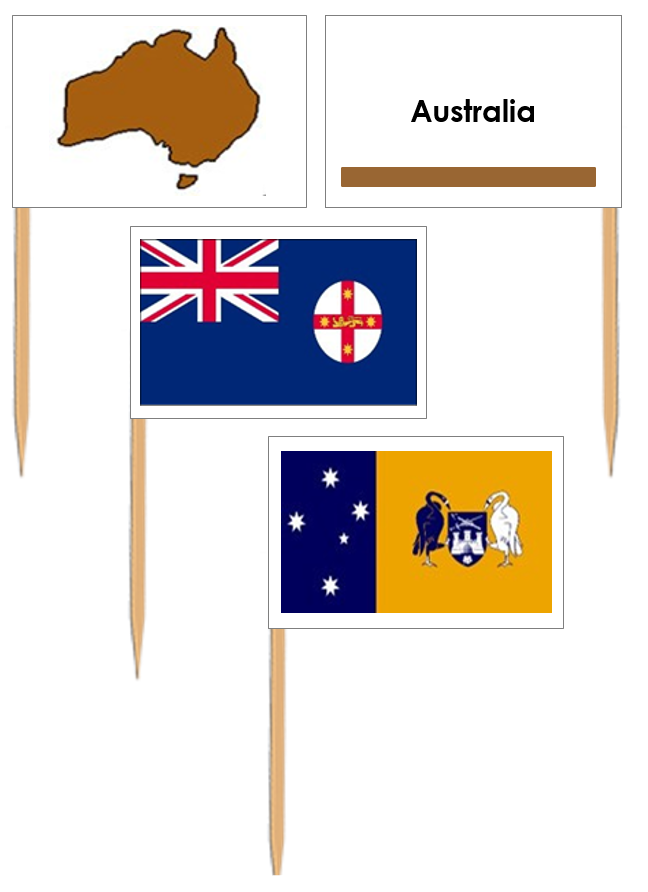 Flags of Australia Map Labels (Pin Flags) - Montessori Print Shop Digital Download
