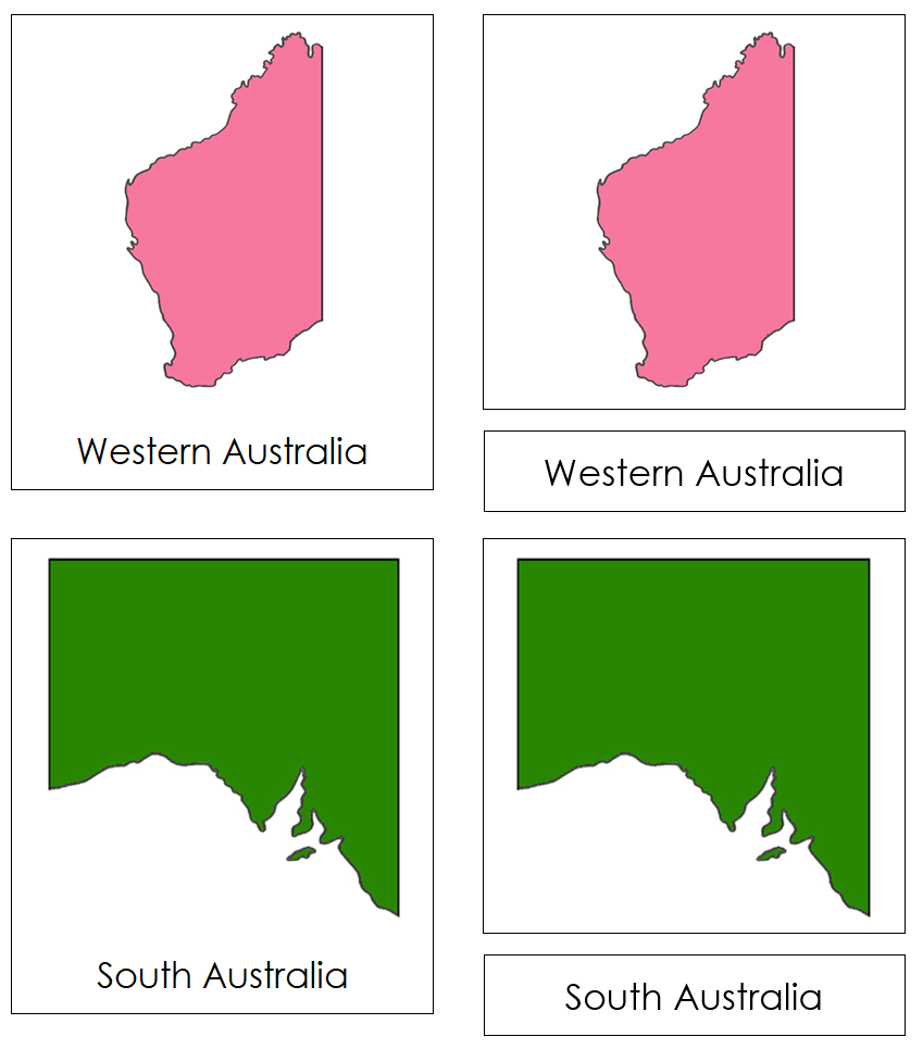 Australia States & Territories (color-coded) 3-Part Cards - Montessori Print Shop Digital Download