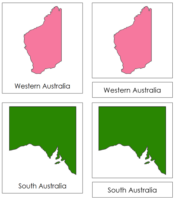 Australia States & Territories (color-coded) 3-Part Cards - Montessori Print Shop Digital Download
