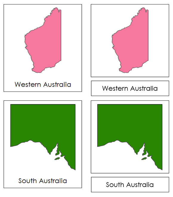 Australia States & Territories (color-coded) 3-Part Cards - Montessori Print Shop geography lesson