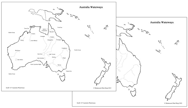 Australian Waterways Map - Montessori Print Shop Digital Download geography materials