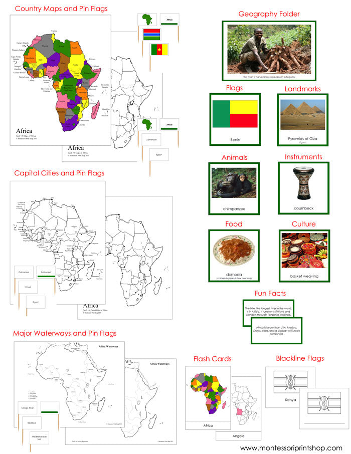 Africa Geography Deluxe Bundle - montessori geography cards and maps by Montessori Print Shop