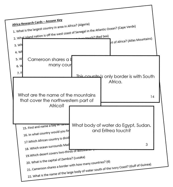 African Geography Research Cards - Montessori Print Shop Digital Download