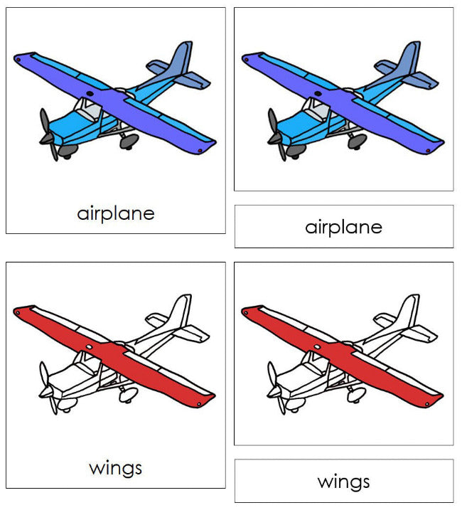 Airplane Nomenclature 3-Part Cards (red) - Montessori Print Shop Digital Download