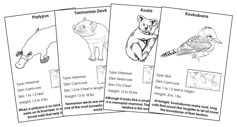 Animals of Australia/Oceania Information Blackline Masters - Montessori Print Shop Digital Download