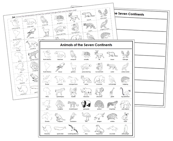 Animals of the Continents Sorting Cut & Paste Activity (Blackline Masters) - Montessori Print Shop