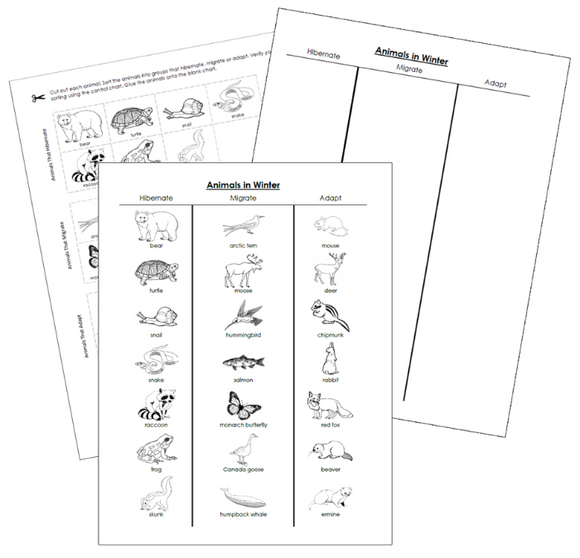Animals In Winter Cut & Paste (blackline masters) - Montessori Print Shop Digital Download