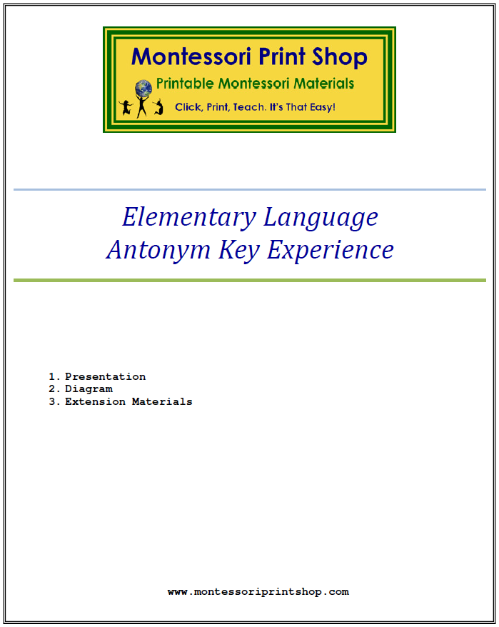 Elementary Montessori Antonym Key Experience - Montessori Print Shop Digital Download