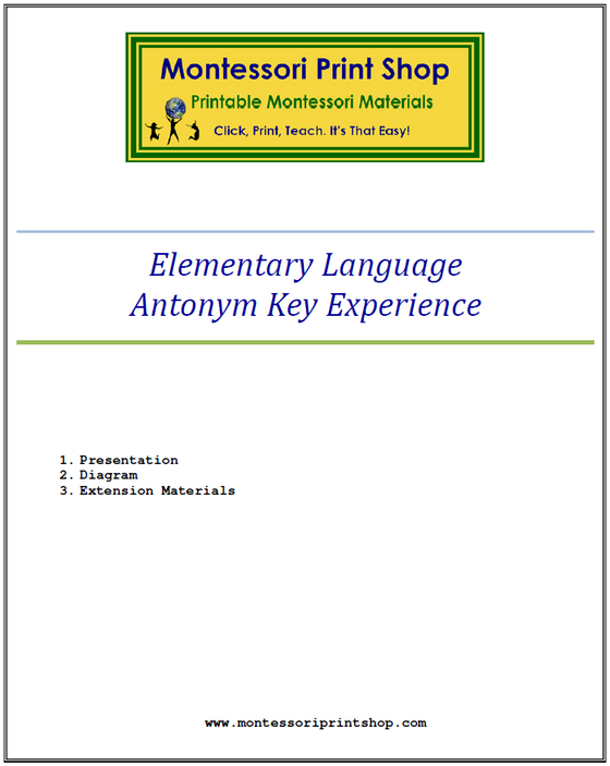 Elementary Montessori Antonym Key Experience - Montessori Print Shop