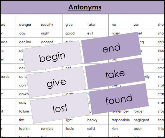 Antonym Cards (color) - Montessori Print Shop Digital Download