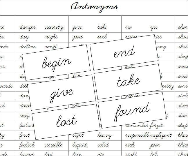 Antonyms Matching Cards - Montessori Print Shop Digital Download Grammar Lessons