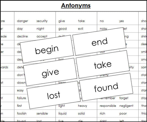 Antonym Cards - Montessori Print Shop Digital Download