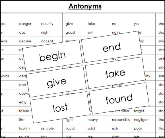 Antonym Cards - Montessori Print Shop Digital Download