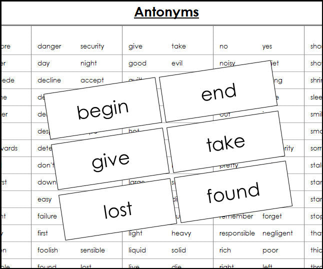 Antonym Cards - Montessori Print Shop