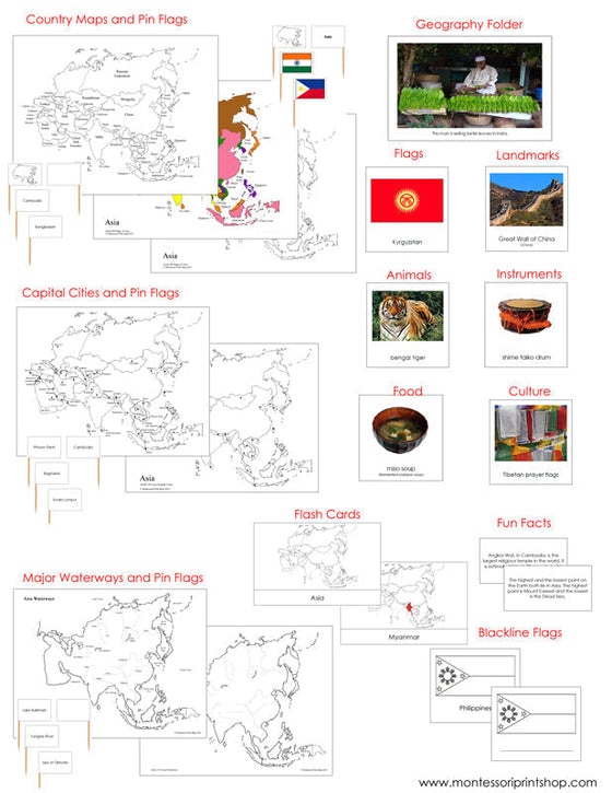 Asia Geography Deluxe Continent Bundle - Montessori Print Shop Digital Download Geography Cards