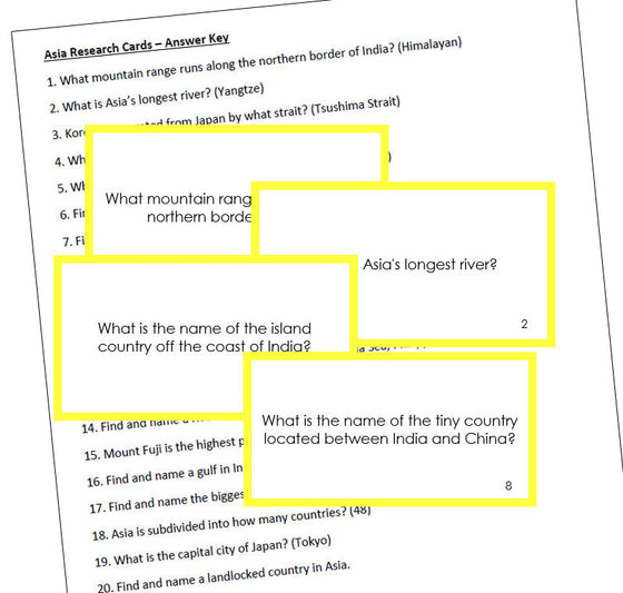 Asian Geography Research Cards (color borders) - Montessori Print Shop Digital Download geography cards