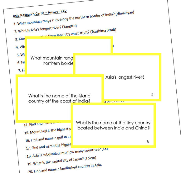 Asian Geography Research Cards (color borders) - Montessori Print Shop Digital Download geography cards