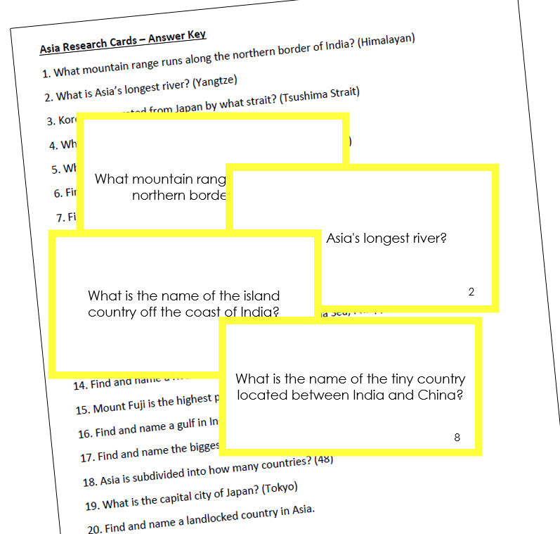 Asian Geography Research Cards (color borders) - Montessori Print Shop Digital Download geography cards