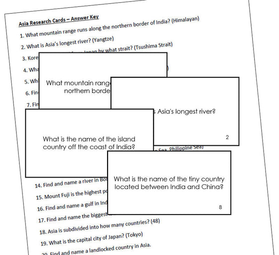 Asian Geography Research Cards - Montessori Print Shop Digital Download geography cards