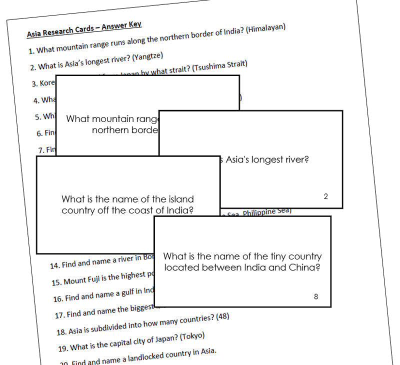 Asian Geography Research Cards - Montessori Print Shop geography cards