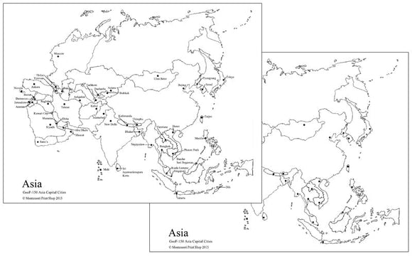 Asian Capital Cities Map - Montessori Print Shop geography materials