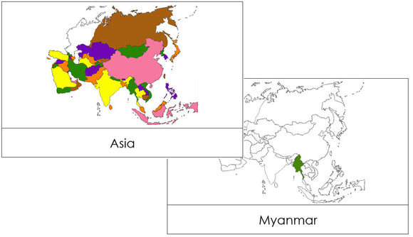 Asia Flash Cards (color borders) - Montessori Print Shop geography cards