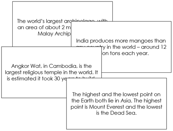 Asia Fun Facts - Montessori geography cards