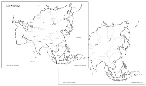 Asian Waterways Map - Montessori Print Shop Digital Download geography materials