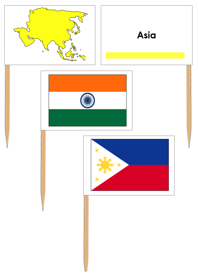 Flags of (Asia Pin Map Flags) - Montessori Print Shop Digital Download
