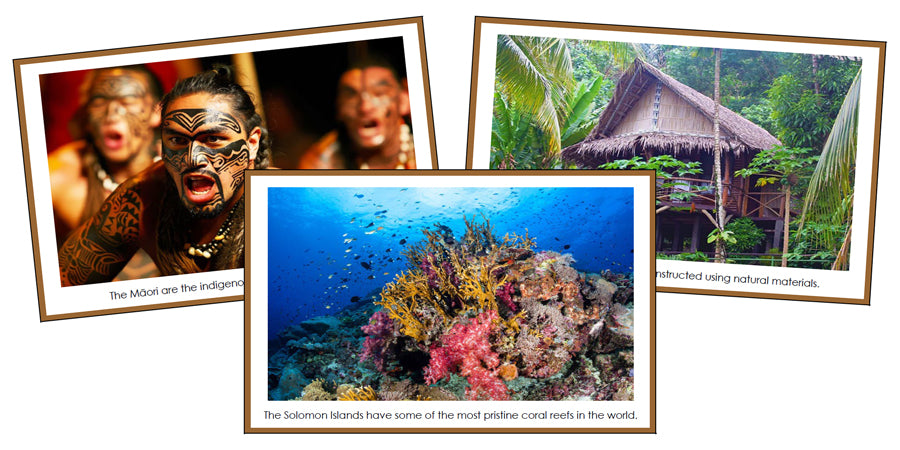 Australia/Oceania Continent Cards (color borders) - Montessori Print Shop Digital Download geography cards
