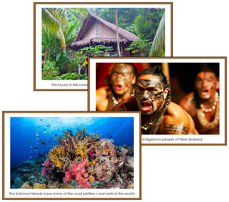 Australia/Oceania Continent Cards (color borders) - Montessori Print Shop geography cards