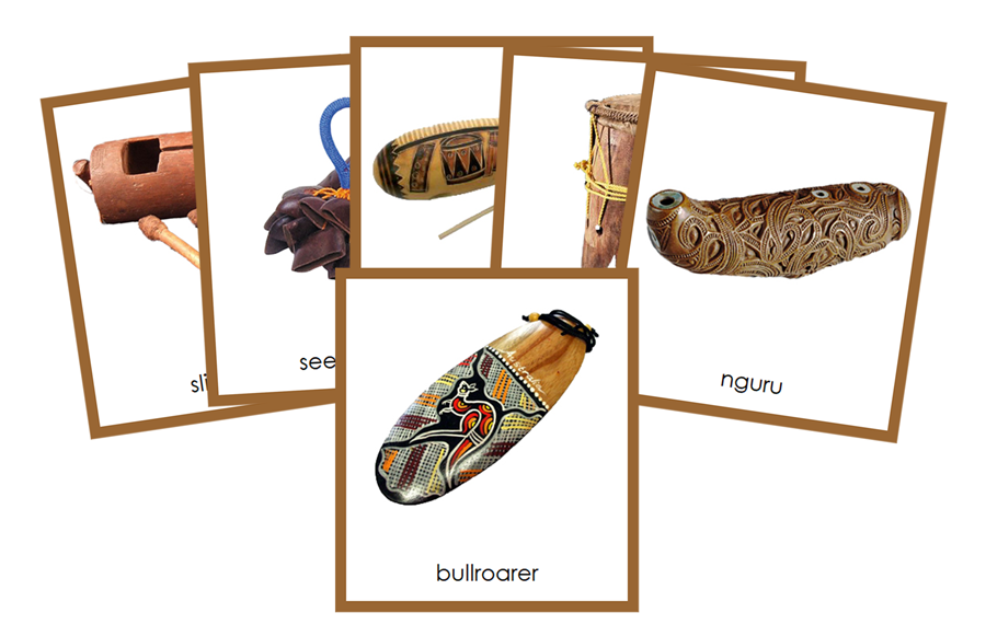 Musical Instruments of Australia/Oceania 3-Part Cards (color-coded) - Montessori Print Shop Digital Download