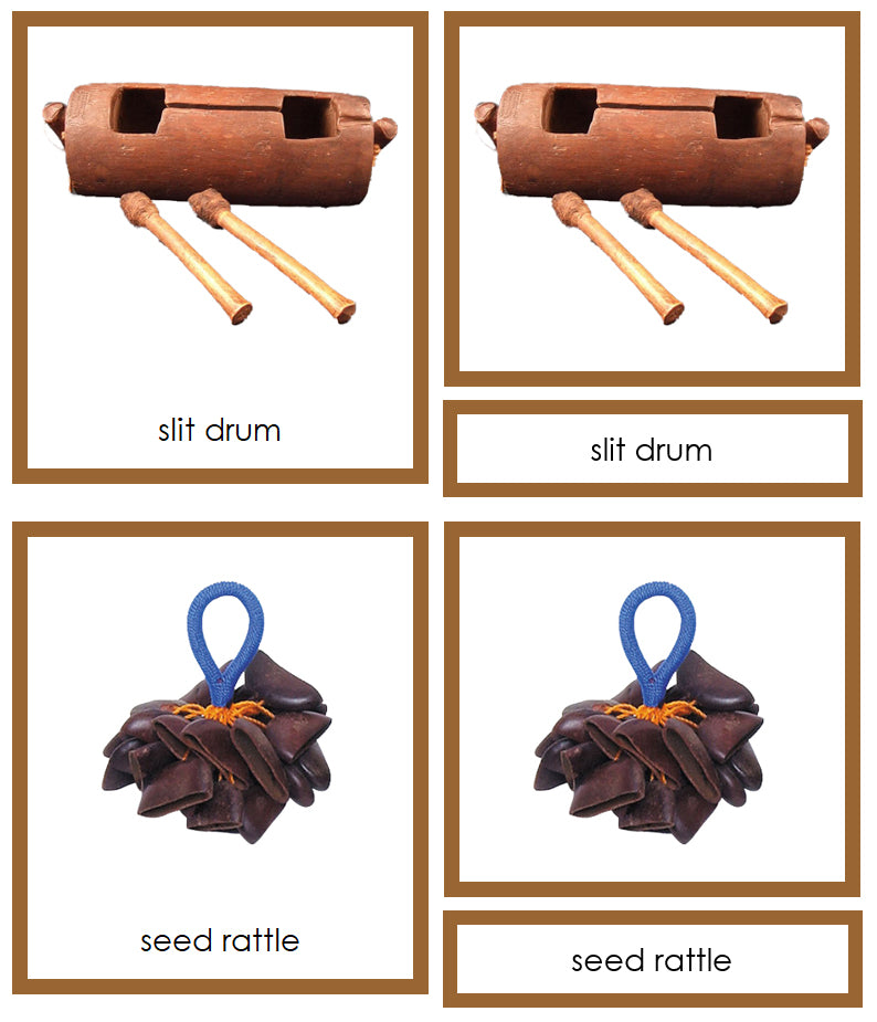 Musical Instruments of Australia/Oceania 3-Part Cards (color-coded) - Montessori Print Shop Digital Download
