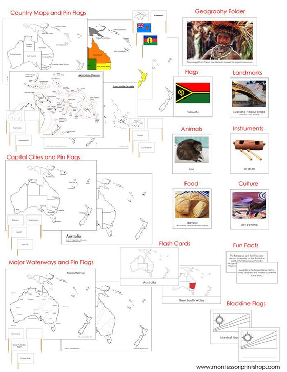 Australia/Oceania Geography Deluxe Bundle - Montessori Geography Cards