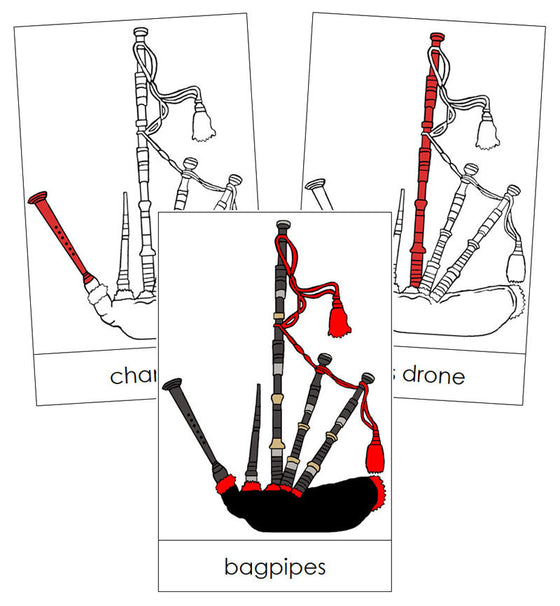 Bagpipe Nomenclature Cards (red) - Montessori Print Shop