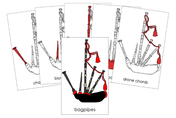 Parts of a Bagpipe Nomenclature Cards (red) - Montessori Print Shop Digital Download