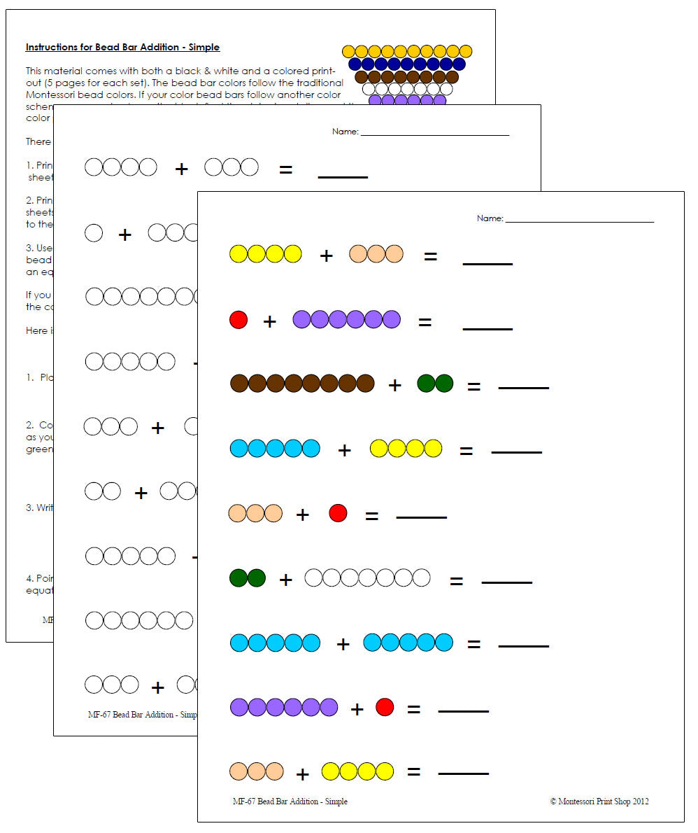 Montessori Bead Bar Addition (simple) - Montessori Print Shop Digital Download