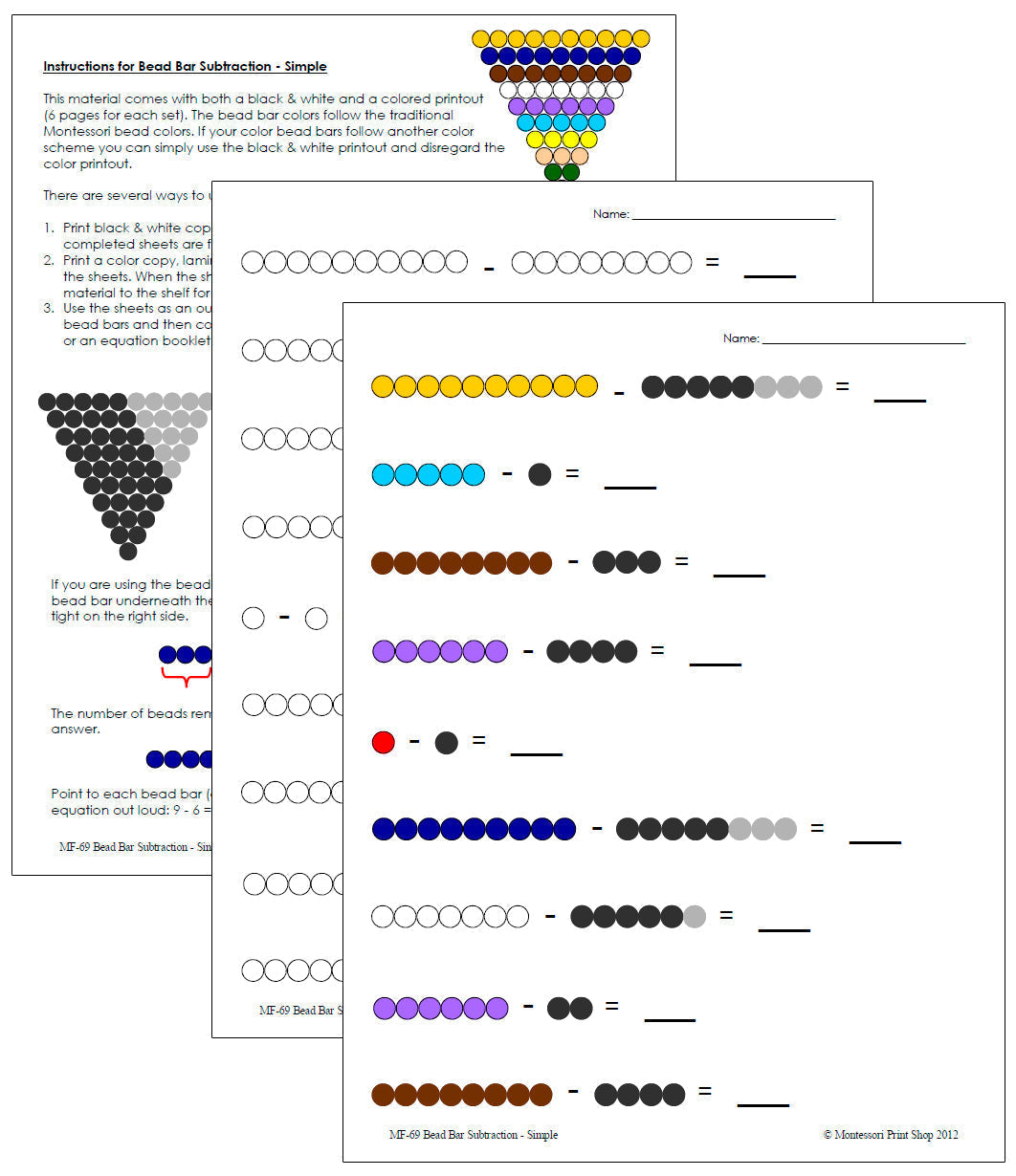 Montessori Bead Bar Subtraction - Montessori Print Shop Digital Download