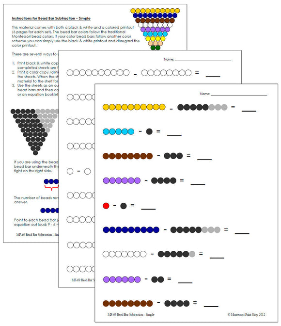 Montessori Bead Bar Subtraction - Montessori Print Shop