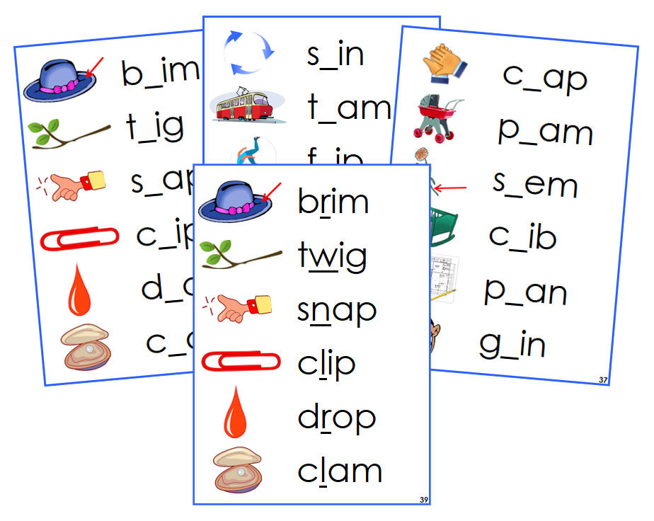 Montessori Blue Phonetic Language Series Bundle - CCVC Missing Consonant Sound Cards - Montessori Print Shop phonics language program